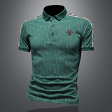 D3323359P80镂空绿色2023春夏丝光翻领短袖POLO衫刺绣潮，男装Polo衫，电商D332