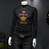 D33227424P100假模黑色2025秋冬纯棉中领长袖打底衫加绒加厚，男装T恤，电商D332