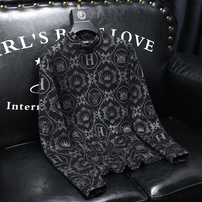 D3322818P100沙发灰色2022秋冬纯中领长袖打底衫加绒加厚，男装T恤，电商D332