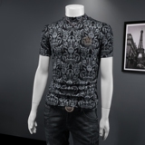 D33236929P80假模黑色2024秋冬纯棉中领短袖打底衫加绒加厚，男装T恤，电商D332