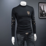 D33287932P100假模黑色2024秋冬纯棉中领长袖打底衫加绒加厚，男装T恤，电商D332