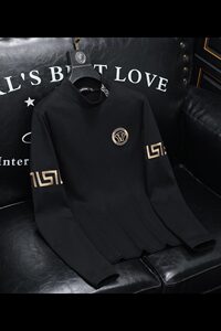 D332 2849 P100 沙发黑色 2024秋冬纯棉中领长袖打底衫 加绒加厚图片