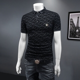 D3322415P75假模绿色2024春夏丝光棉翻领短袖POLO衫刺绣潮，男装Polo衫，电商D332