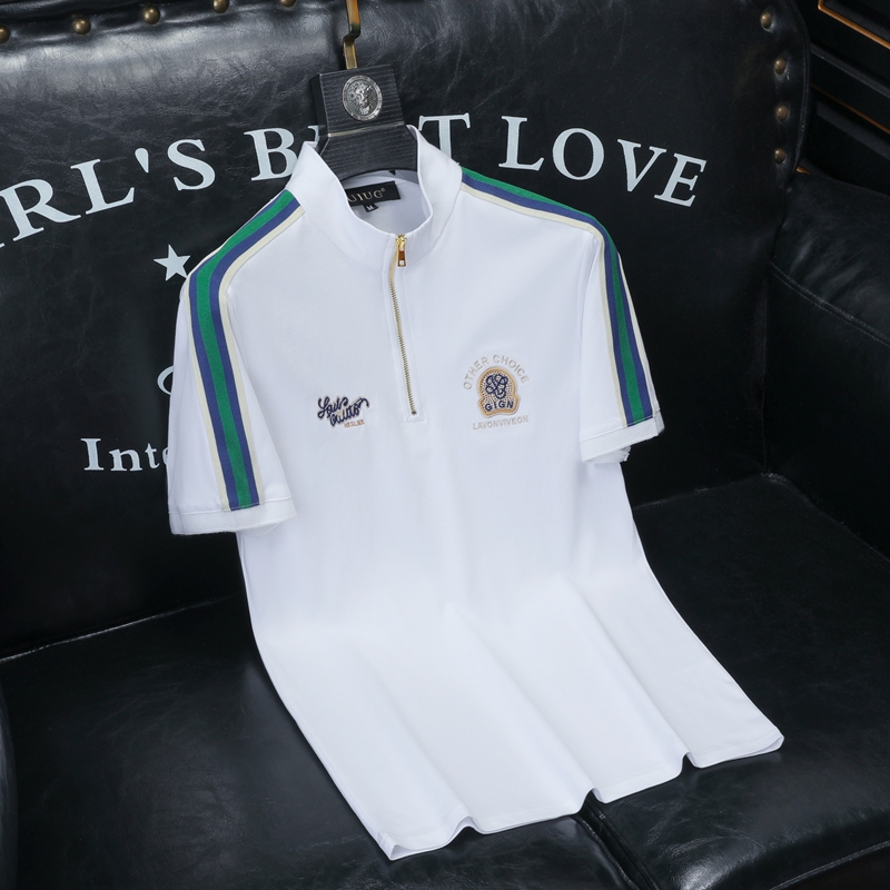 D33288079P80沙发白色2025春夏丝光棉翻领短袖POLO衫刺绣潮，商品下架区商品下架区，电商D332