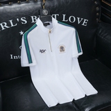 D33288079P80沙发白色2025春夏丝光棉翻领短袖POLO衫刺绣潮，商品下架区，电商D332