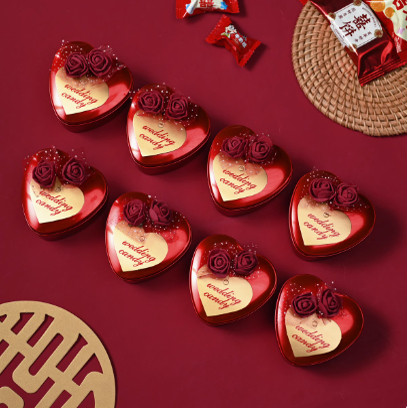 马口铁喜糖盒免折叠结婚糖果盒中国风心形铁盒金榜题名升学宴生日