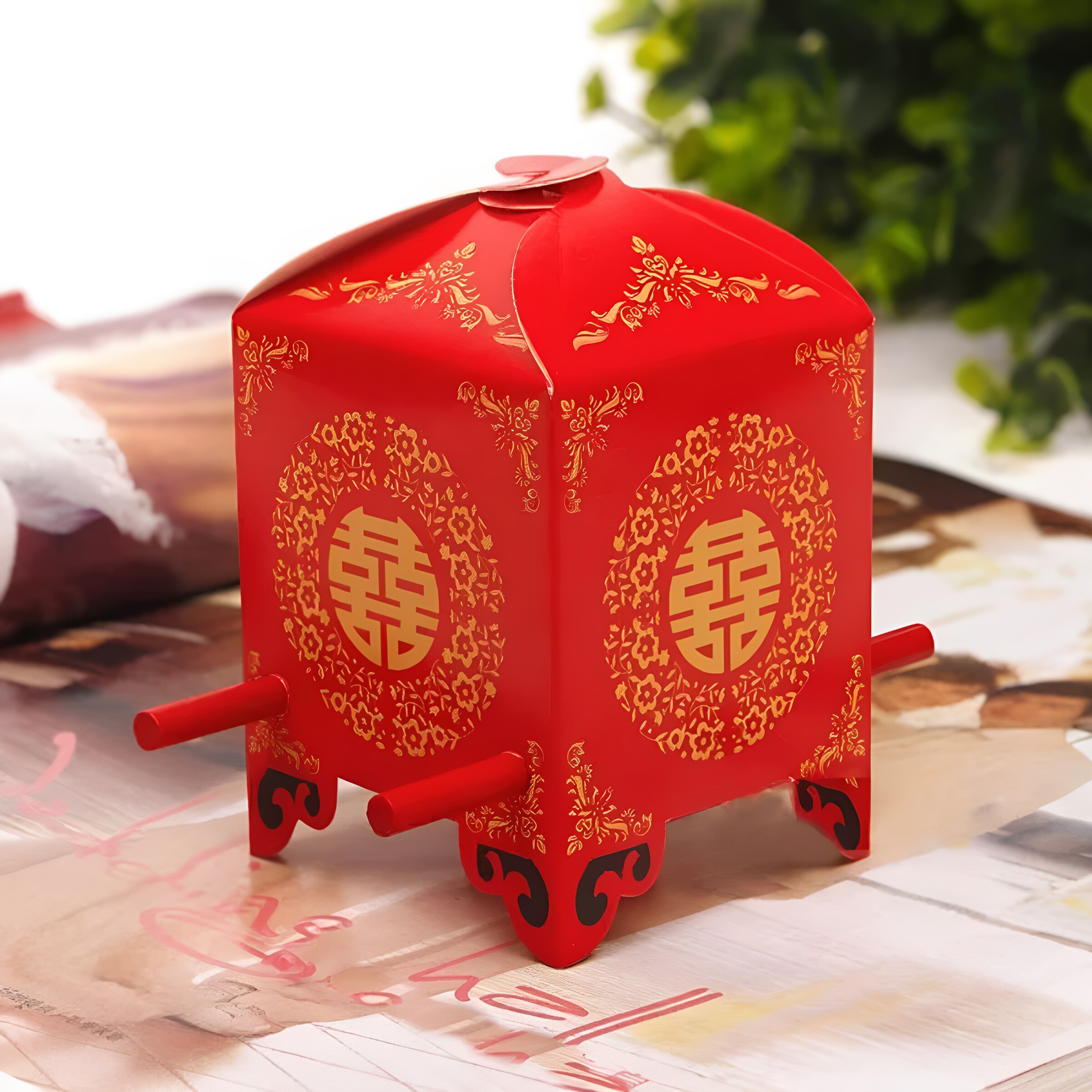 结婚喜糖盒经典中式古典婚礼糖果包装盒 创意红色花轿喜糖盒小号