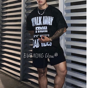 复古潮牌水洗黑色短裤 EVENING GLOW美式