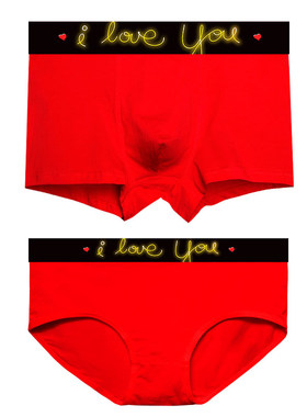 情侣内裤送男女友情人可爱礼物纯色大红色结婚本命年男平角女三角