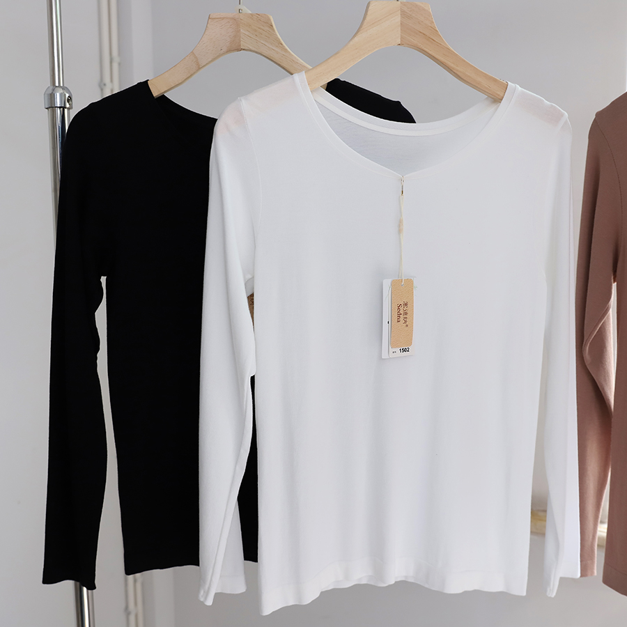 塞德纳薄款竹纤维柔软亲肤打底衫简约圆领秋衣保暖长袖女上衣无缝