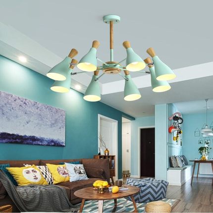 北欧实木创意大气家用客厅吊灯现代简约个性餐厅卧室书房马卡龙灯