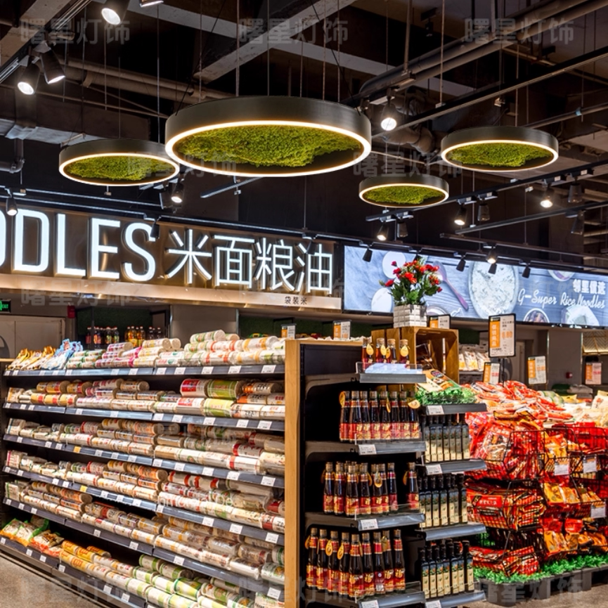 绿植装饰圆形超市商场水果生鲜店食堂菜市场店铺图书馆休闲区吊灯