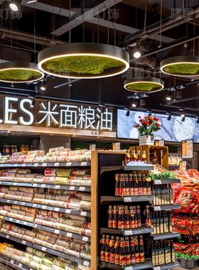 绿植装饰圆形超市商场水果生鲜店食堂菜市场店铺图书馆休闲区吊灯