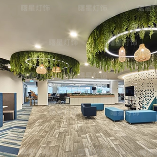 绿植装饰植物圆环吊灯办公楼休息区大厅前台过道工作室写字楼灯具