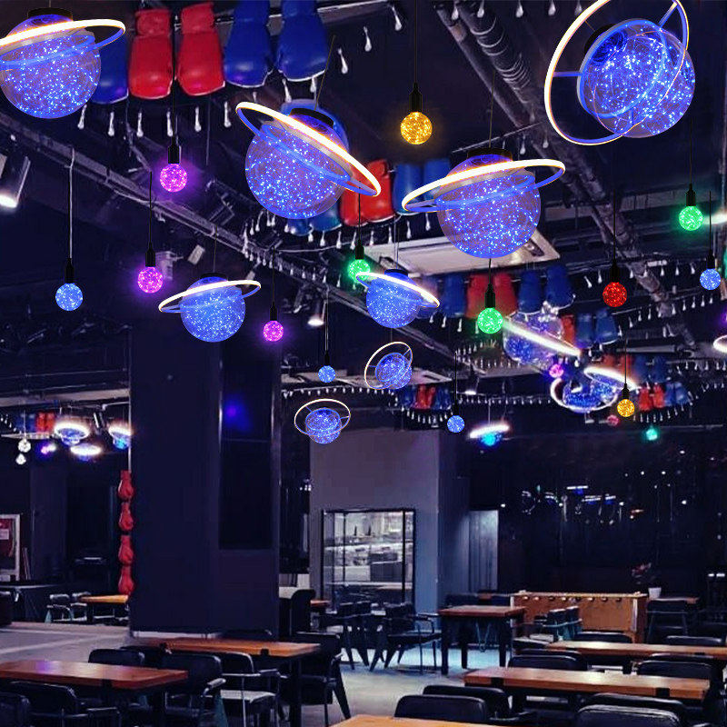 圆球形酒吧ktv清吧氛围灯餐饮烧烤店专用装饰灯网红星空星球吊灯