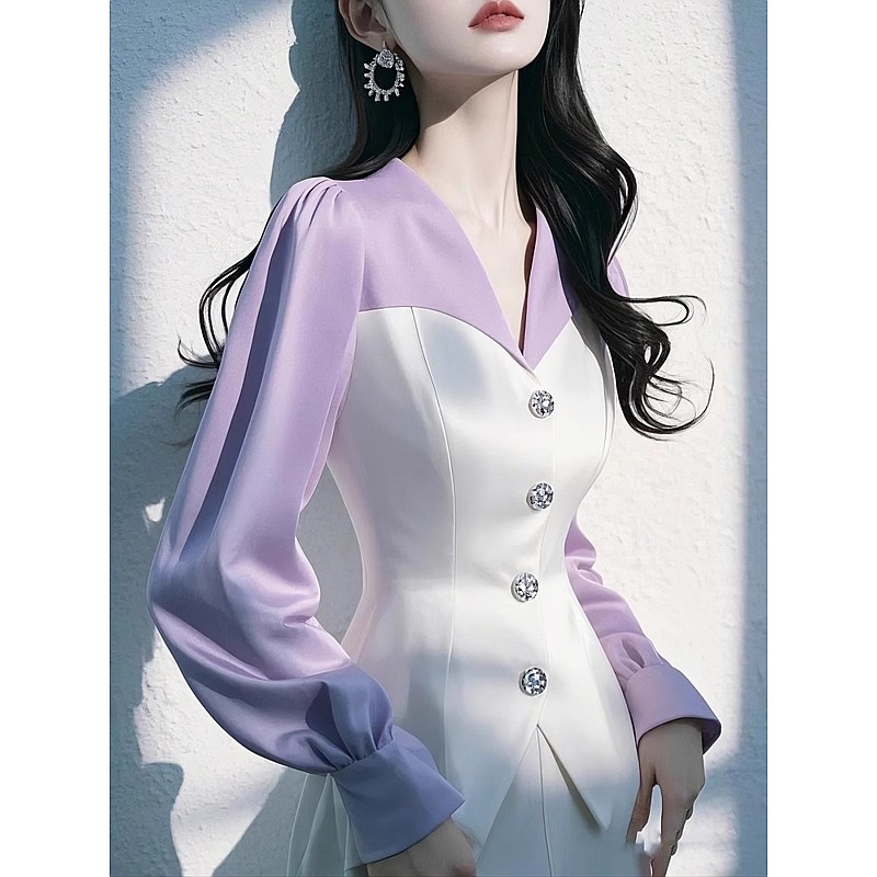 今年春季高级感轻奢减龄洋气超好看独特漂亮白色拼接长袖衬衫女