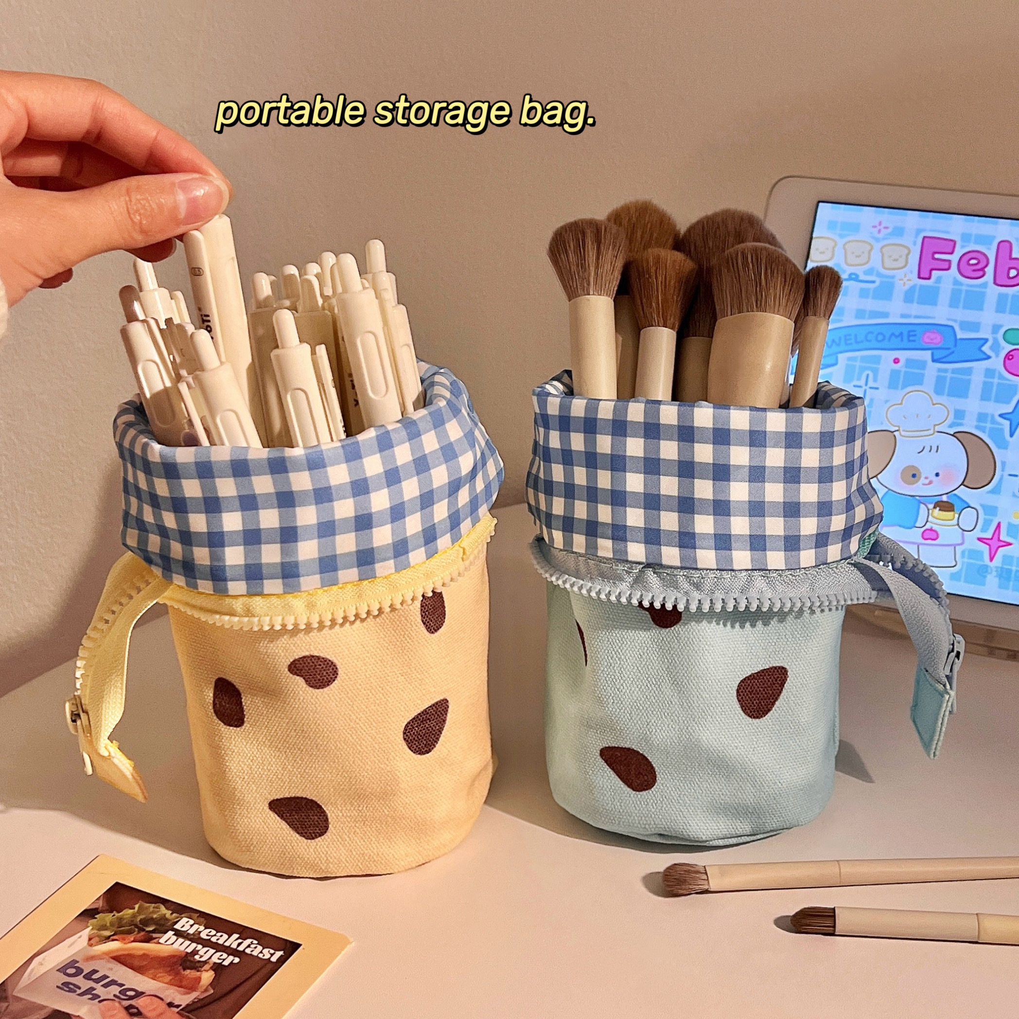 化妆刷收纳包便携立式高颜值大容量可爱化妆刷盒口红眉笔化妆刷桶