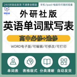 外研社版高中英语选修必修一二三外研版词汇短语单词默写表电子版