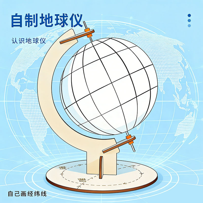 DIY自制简易地球仪模型手工制作材料包自制半成品学生科学小制作
