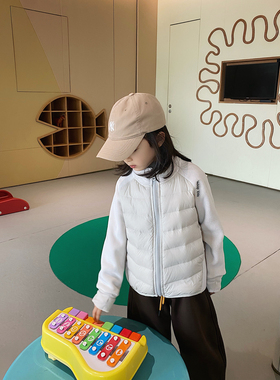 YUSONG◆2025冬季新款男童女童装米白色白鸭绒拼接轻薄羽绒服外套