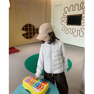 YUSONG◆2025冬季新款男童女童装米白色白鸭绒拼接轻薄羽绒服外套