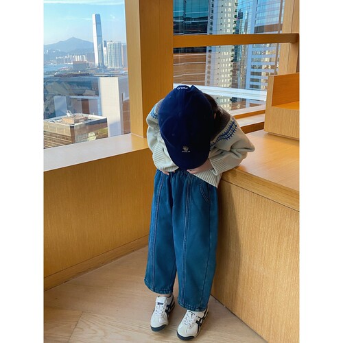 儿童加绒牛仔裤小童休闲直筒裤子