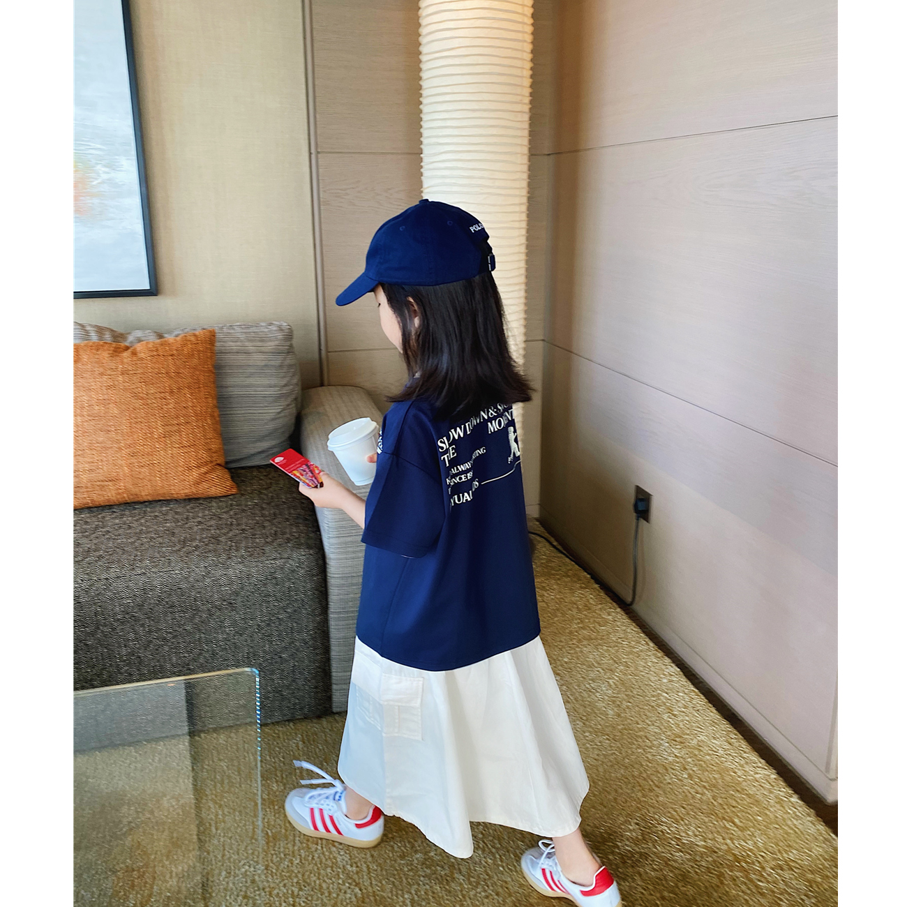 YUSONG女童凉感藏蓝色T恤搭裙子
