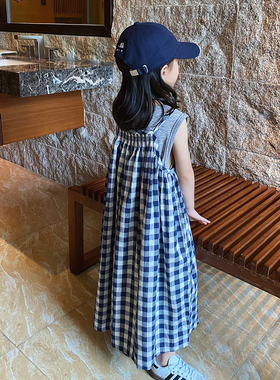 YUSONG◆2025夏季新款女儿童装韩版度假风格子吊带连衣裙吊带裙