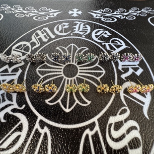 单个在售！！！925银针克罗满锆十字花耳钉做旧集合