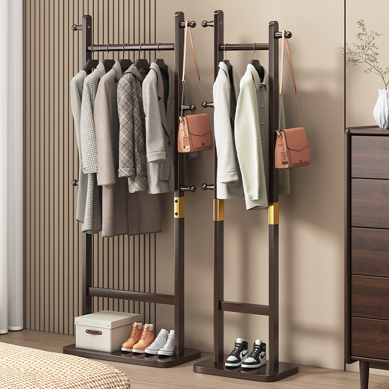 实木衣帽架小型落地卧室挂衣架子办公室客厅家用室内立式衣服挂架