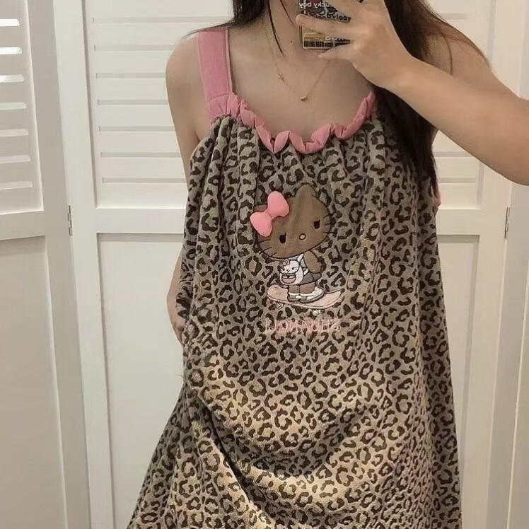 网红珊瑚绒浴袍女k可爱黛丝浴裙公主韩版少女抹胸吊带浴巾卡通甜