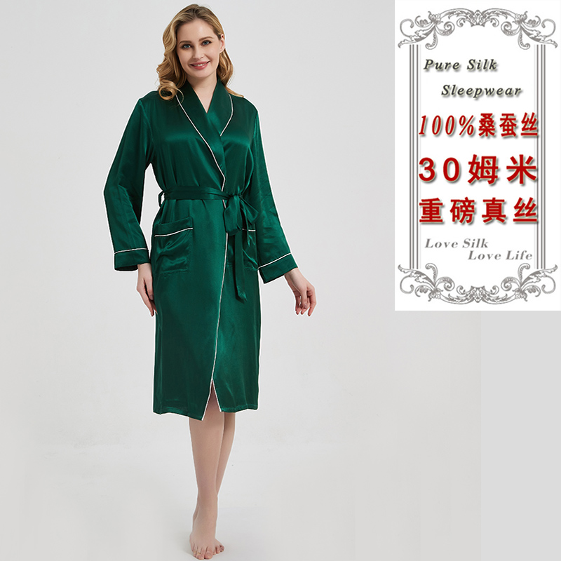 女士重磅真丝睡袍桑蚕丝晨袍