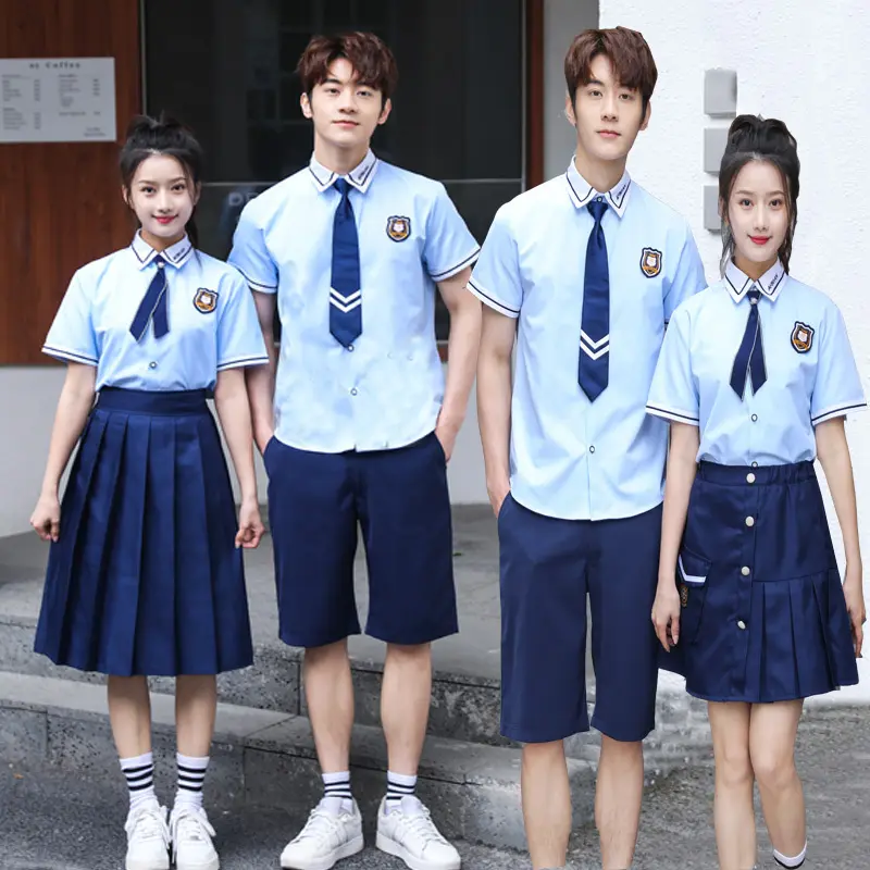 中学生校服礼服套装班服蓝衬衫青少年学生演讲小主持人表演服