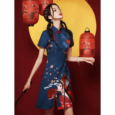 国潮旗袍2025年新款改良版中国风年轻款小个子短款炸街连衣裙女夏
