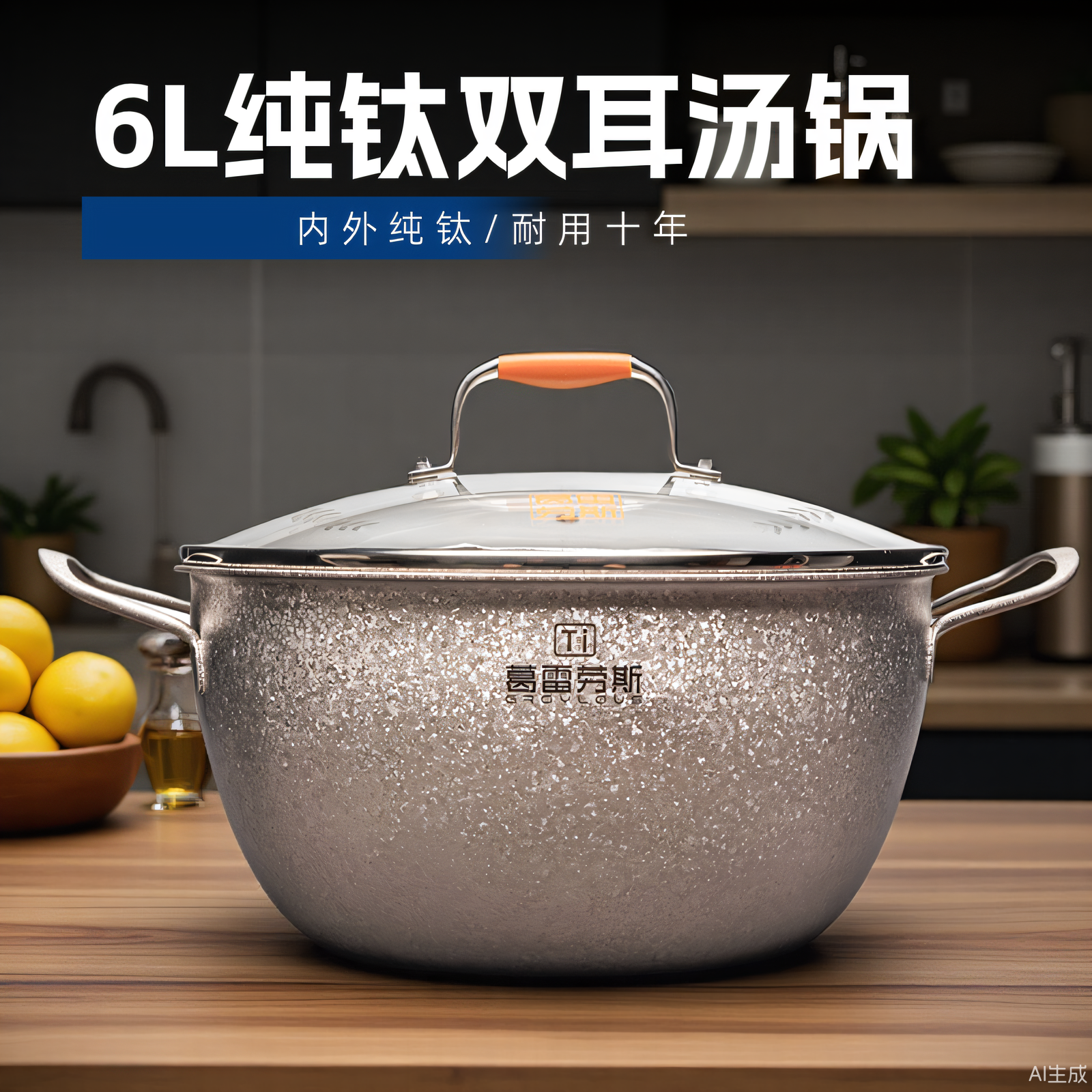 6L纯钛汤锅双耳高端家用大汤锅