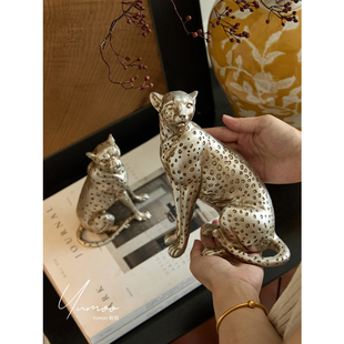 屿陌家居法式复古豹子摆件客厅玄关电视柜艺术软装高级感装饰品