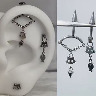 F136钛合金耳轮钉helix恶魔钉可爱猫咪吊坠耳骨钉穿刺饰品