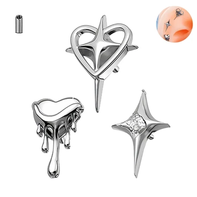 2025新款钛合金四芒星镶锆石饰品配件耳钉唇钉耳骨钉简约穿刺饰品