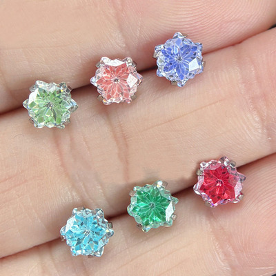 F136钛合金耳骨钉耳蜗钉flat雪花切圆底爆闪锆石内螺纹穿刺饰品