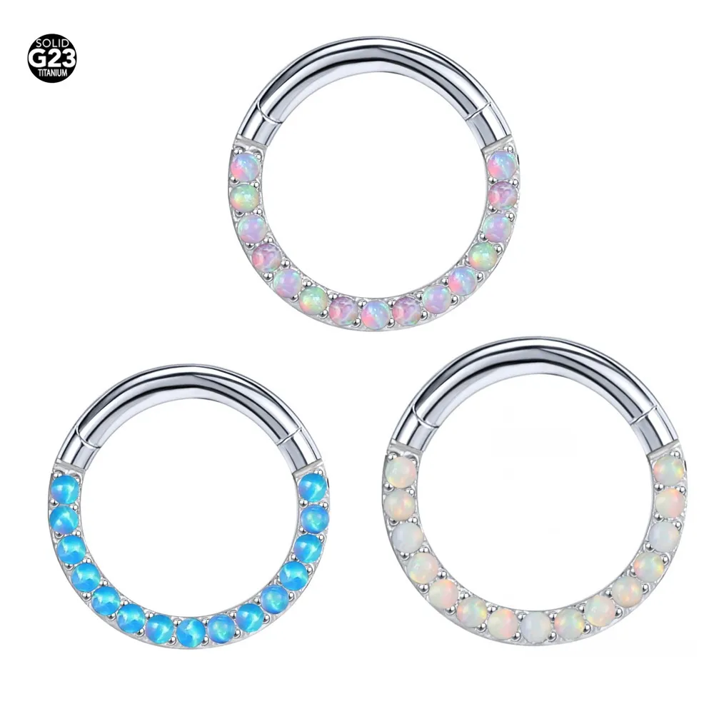 新款澳宝F136钛合金炫彩蛋白石8/10mm个性拼环镶嵌蛋白石穿刺饰品