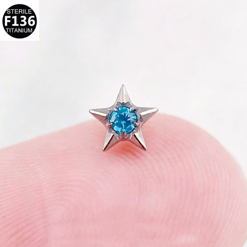F136钛合金耳骨钉耳蜗钉耳屏钉flat五角星镶锆石唇钉穿刺饰品