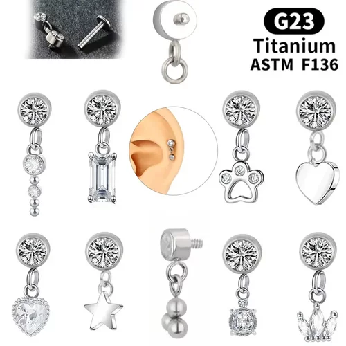 F136钛合金耳钉头内螺纹替换头吊坠耳骨钉配件女锆石耳环穿刺饰品