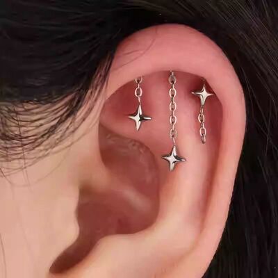 F136钛合金耳轮钉helix改色耳骨钉内螺纹头链条吊坠个性穿刺饰品