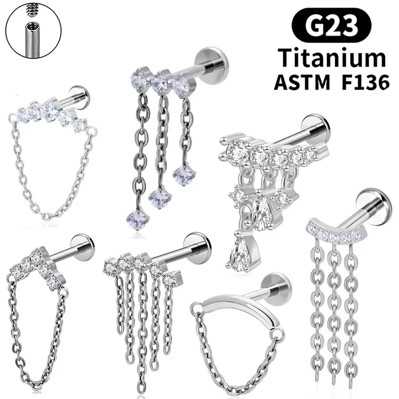 F136钛穿刺耳钉嘻哈个性链条耳骨钉男女同款唇钉学生个性穿刺饰品