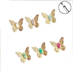 F136钛合金耳骨钉flat耳蜗钉唇钉蝴蝶镶5A锆石内螺纹耳钉穿刺饰品