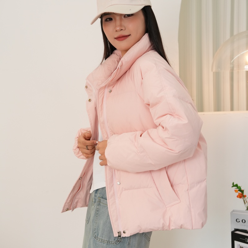 Missfofo2025新款粉色羽绒服女短款立领90白鸭绒小个子时尚厚外套