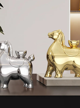 高档轻奢礼品电镀装饰品马上有钱招财摆件客厅玄关酒柜家居工艺品