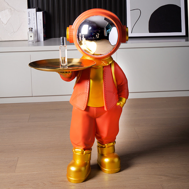 简约时尚炫酷镜面男孩落地摆件托盘收纳创意家居客厅儿童房装饰品