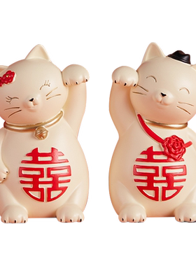 简约卡通风创意可爱双喜猫摆件