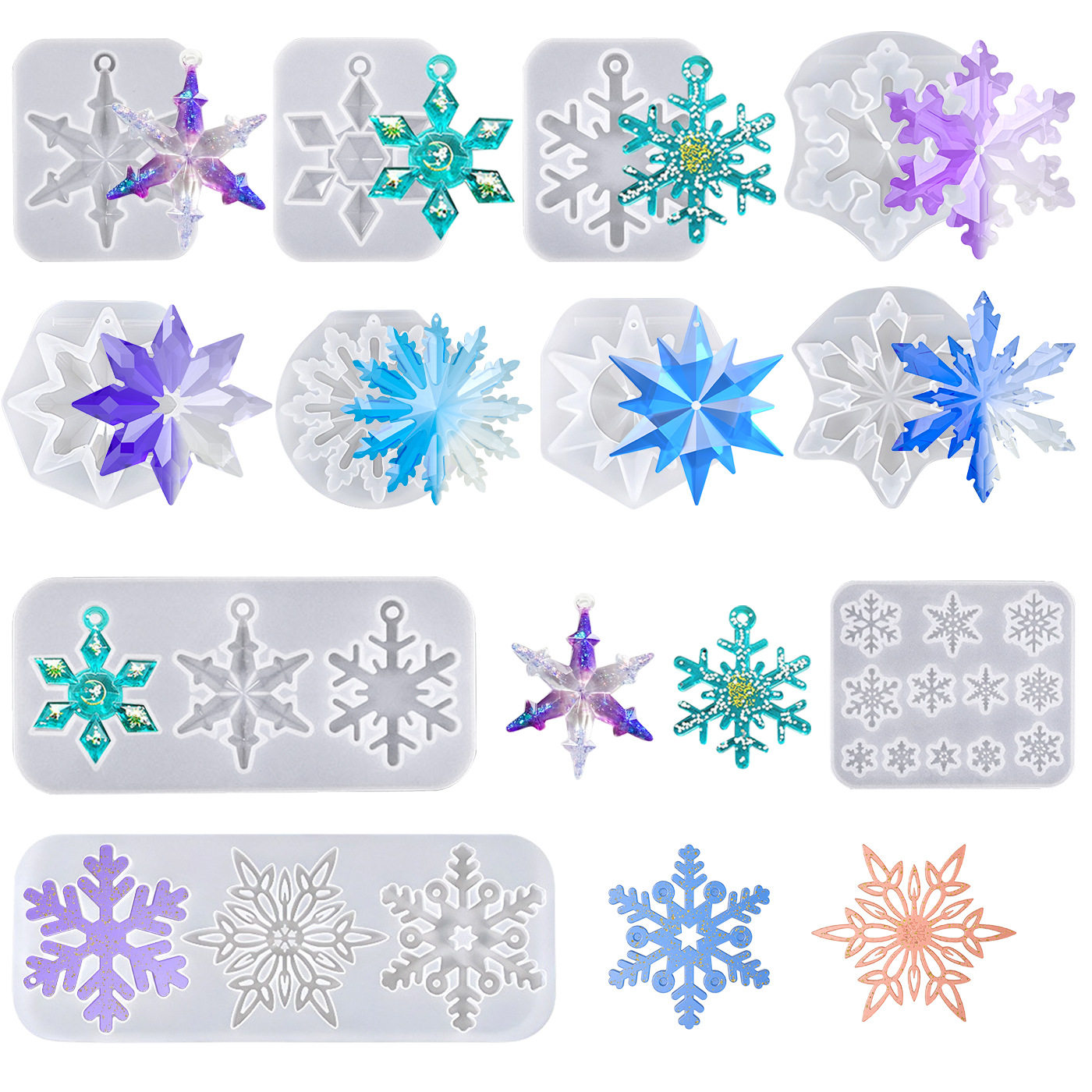 三连雪花吊坠硅胶模具diy水晶滴